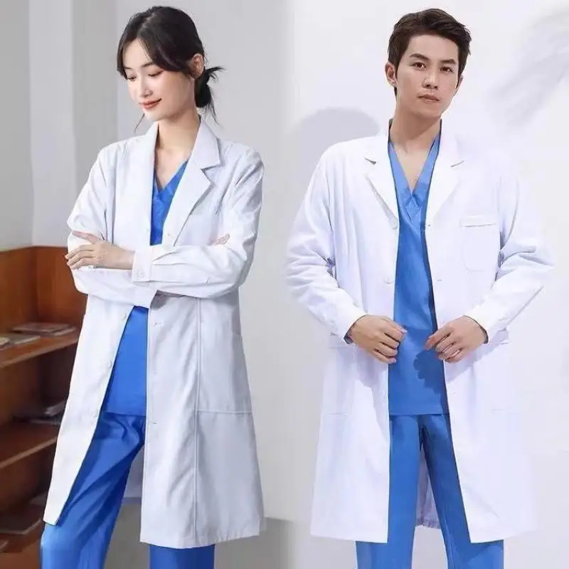 Medical Lab Coats - Jaleco branco de laboratório, uniforme médico