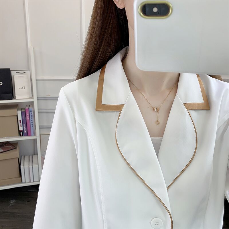 Medical Lab Coats - Branco curto uniforme de beleza vestido
