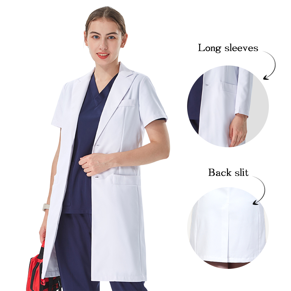 Medical Lab Coats - Jaleco Branco Feminino com Gola Lapela,