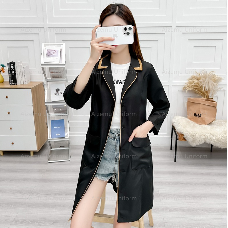 Uniforme de beleza preto com r - Medical Lab Coats avaliação e preço