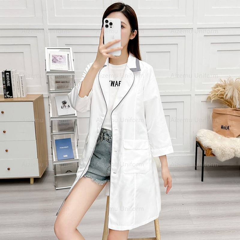 Uniforme de beleza preto com r - Medical Lab Coats avaliação e preço
