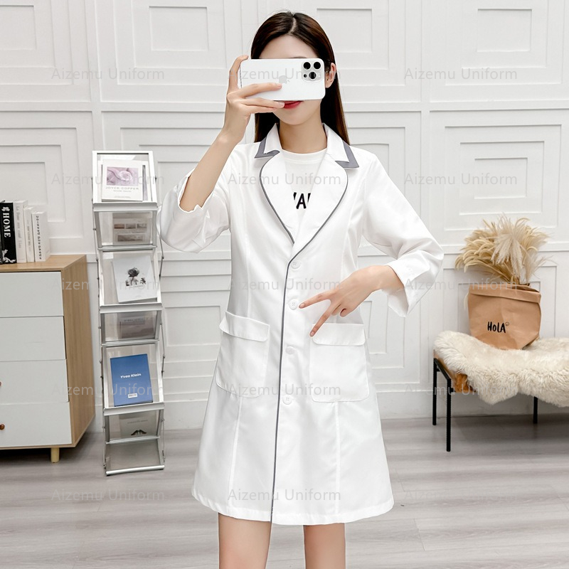 Uniforme de beleza preto com r - Medical Lab Coats avaliação e preço